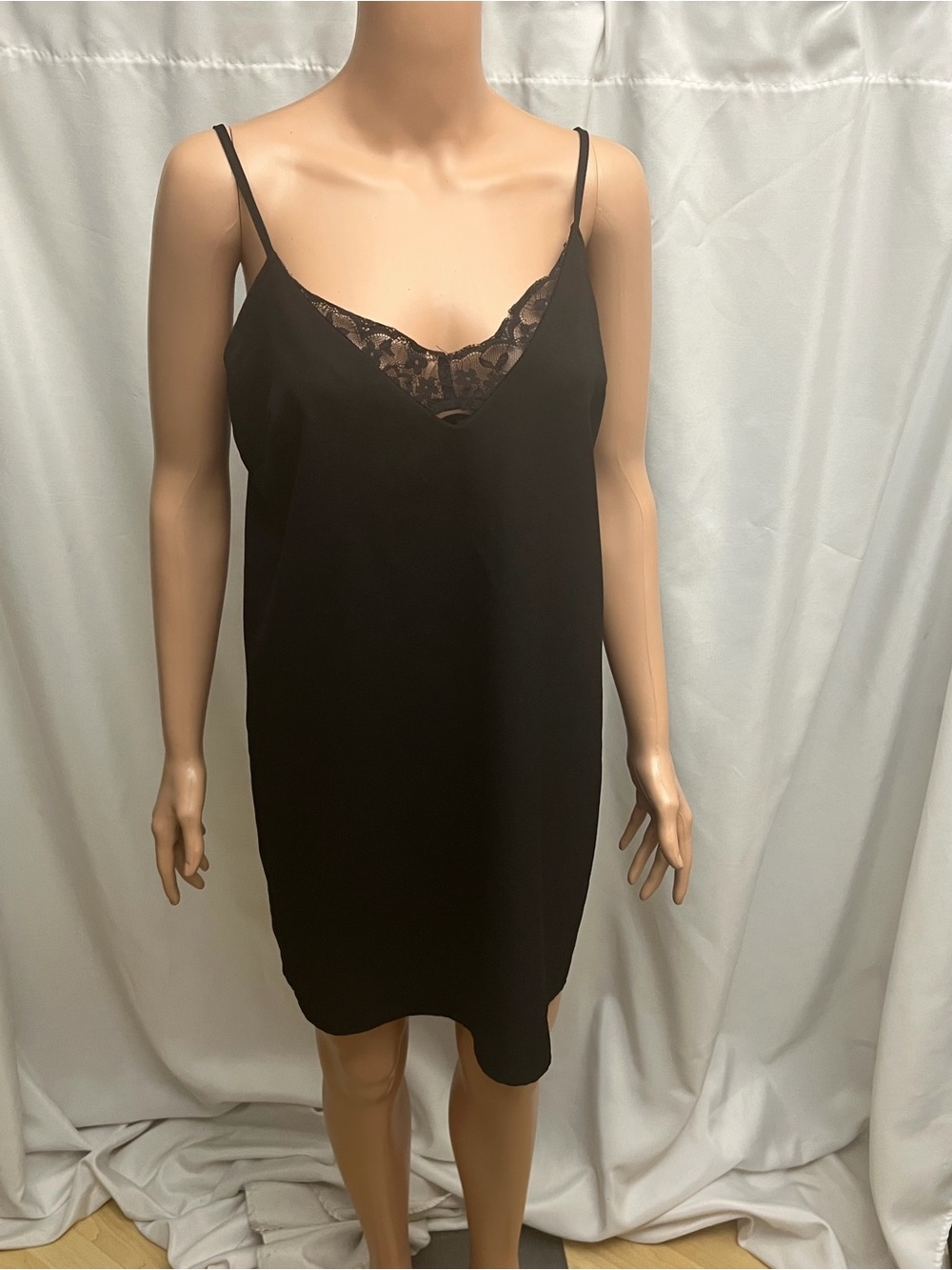 Missguided Black Satin Lace Trim Slip Dress Womens M US 8 Minimal Chic